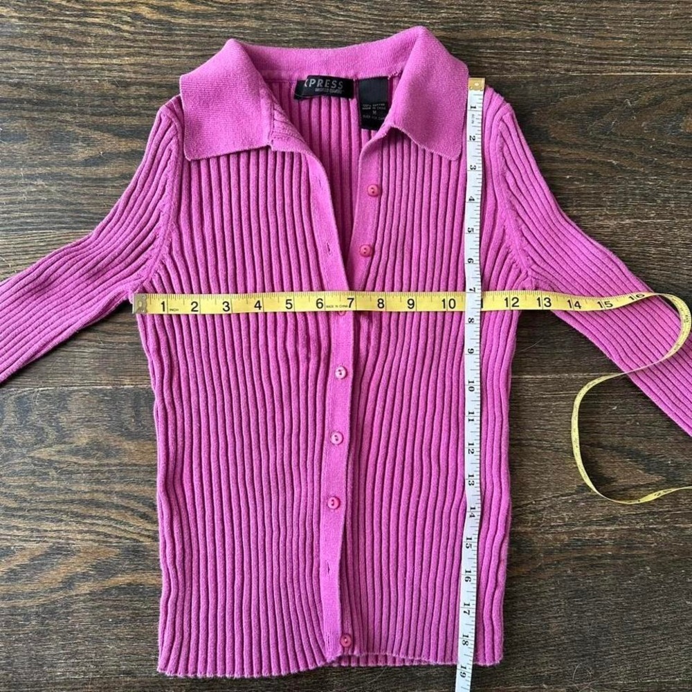 Vintage Express magenta button up sweater - Picture 3 of 4